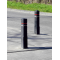 Recycling-material post | square post 140 x 140 mm | Bollards with 2 milled grooves 15 mm wideand 2 reflecting bands,red on top, white at bottom